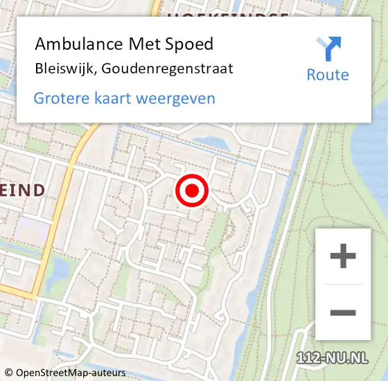 Locatie op kaart van de 112 melding: Ambulance Met Spoed Naar Bleiswijk, Goudenregenstraat op 5 oktober 2023 13:24