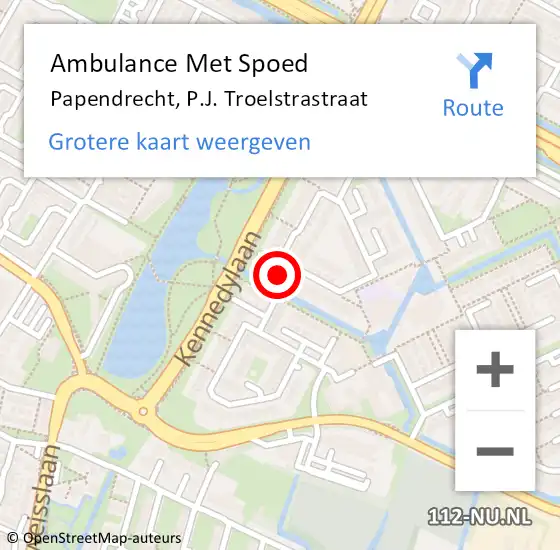 Locatie op kaart van de 112 melding: Ambulance Met Spoed Naar Papendrecht, P.J. Troelstrastraat op 5 oktober 2023 13:54