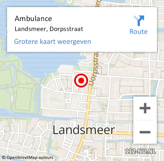 Locatie op kaart van de 112 melding: Ambulance Landsmeer, Dorpsstraat op 5 oktober 2023 14:08