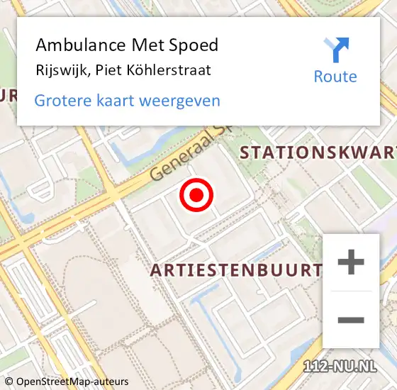 Locatie op kaart van de 112 melding: Ambulance Met Spoed Naar Rijswijk, Piet Köhlerstraat op 5 oktober 2023 14:35