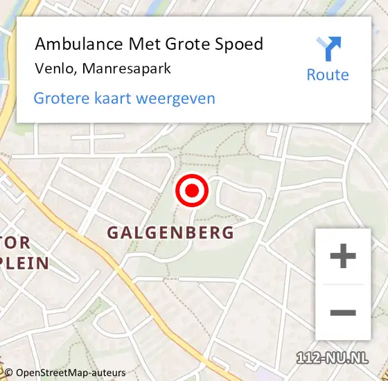 Locatie op kaart van de 112 melding: Ambulance Met Grote Spoed Naar Venlo, Manresapark op 5 oktober 2023 14:42