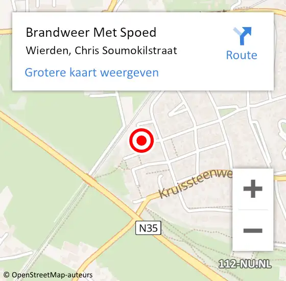 Locatie op kaart van de 112 melding: Brandweer Met Spoed Naar Wierden, Chris Soumokilstraat op 5 oktober 2023 14:43