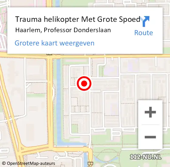 Locatie op kaart van de 112 melding: Trauma helikopter Met Grote Spoed Naar Haarlem, Professor Donderslaan op 5 oktober 2023 14:46