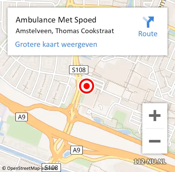 Locatie op kaart van de 112 melding: Ambulance Met Spoed Naar Amstelveen, Thomas Cookstraat op 5 oktober 2023 14:46