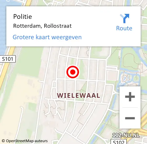 Locatie op kaart van de 112 melding: Politie Rotterdam, Rollostraat op 5 oktober 2023 14:52