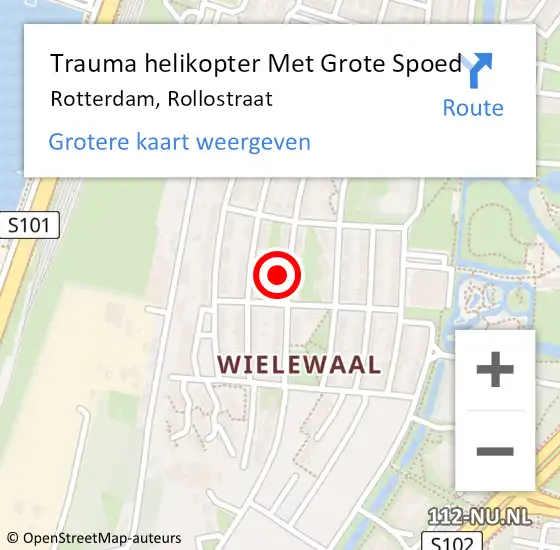 Locatie op kaart van de 112 melding: Trauma helikopter Met Grote Spoed Naar Rotterdam, Rollostraat op 5 oktober 2023 14:53