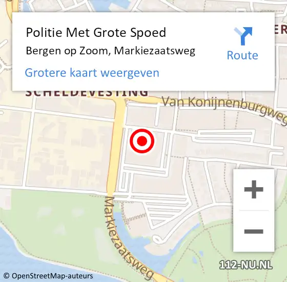 Locatie op kaart van de 112 melding: Politie Met Grote Spoed Naar Bergen op Zoom, Markiezaatsweg op 5 oktober 2023 14:57