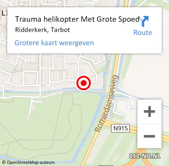 Locatie op kaart van de 112 melding: Trauma helikopter Met Grote Spoed Naar Ridderkerk, Tarbot op 5 oktober 2023 15:05