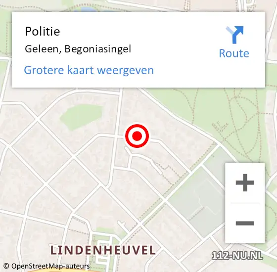 Locatie op kaart van de 112 melding: Politie Geleen, Begoniasingel op 5 oktober 2023 15:15