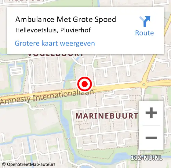 Locatie op kaart van de 112 melding: Ambulance Met Grote Spoed Naar Hellevoetsluis, Pluvierhof op 5 oktober 2023 15:18