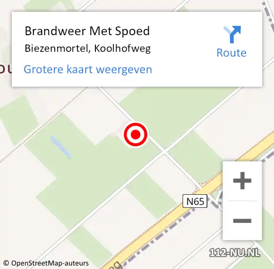 Locatie op kaart van de 112 melding: Brandweer Met Spoed Naar Biezenmortel, Koolhofweg op 5 oktober 2023 15:18