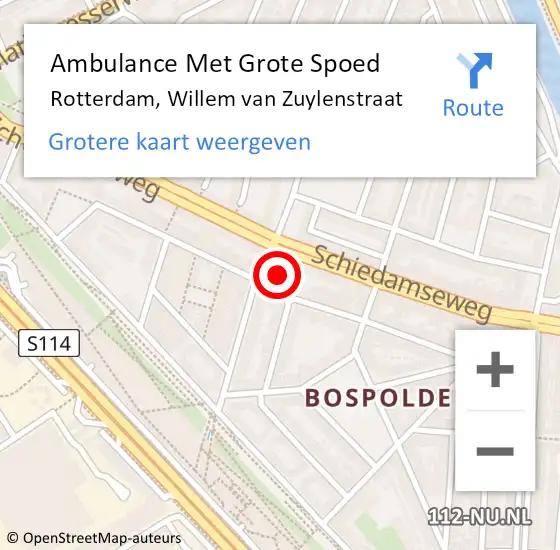 Locatie op kaart van de 112 melding: Ambulance Met Grote Spoed Naar Rotterdam, Willem van Zuylenstraat op 5 oktober 2023 15:18
