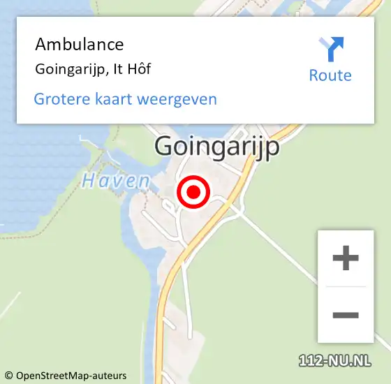 Locatie op kaart van de 112 melding: Ambulance Goingarijp, It Hôf op 5 oktober 2023 15:26