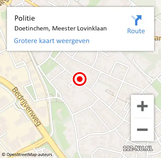 Locatie op kaart van de 112 melding: Politie Doetinchem, Meester Lovinklaan op 5 oktober 2023 15:27