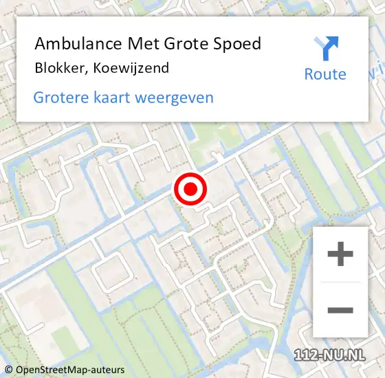 Locatie op kaart van de 112 melding: Ambulance Met Grote Spoed Naar Blokker, Koewijzend op 5 oktober 2023 15:47