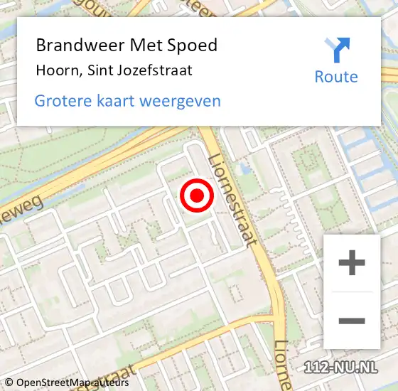Locatie op kaart van de 112 melding: Brandweer Met Spoed Naar Hoorn, Sint Jozefstraat op 5 oktober 2023 16:07