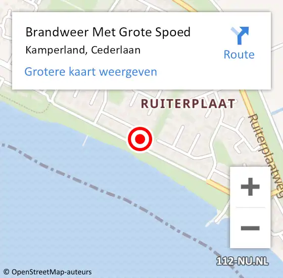 Locatie op kaart van de 112 melding: Brandweer Met Grote Spoed Naar Kamperland, Cederlaan op 5 oktober 2023 16:34