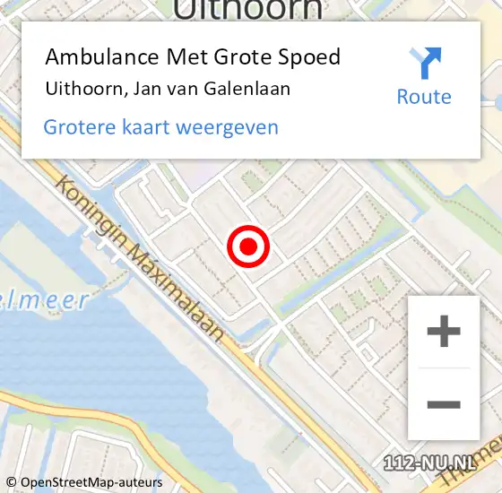 Locatie op kaart van de 112 melding: Ambulance Met Grote Spoed Naar Uithoorn, Jan van Galenlaan op 5 oktober 2023 16:38