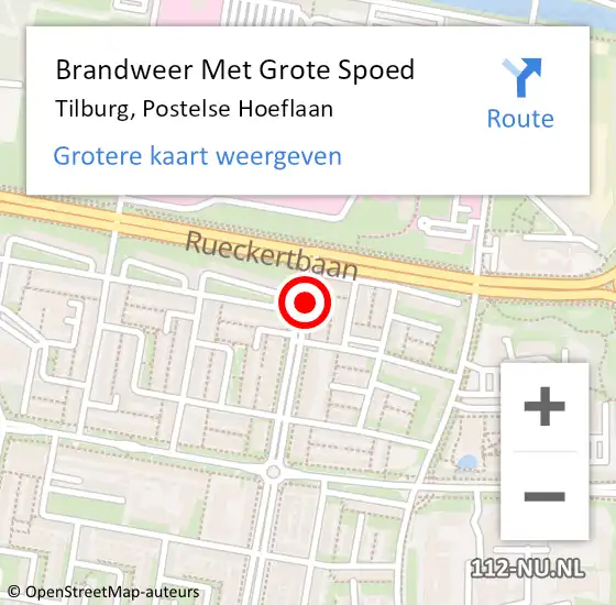 Locatie op kaart van de 112 melding: Brandweer Met Grote Spoed Naar Tilburg, Postelse Hoeflaan op 5 oktober 2023 17:14