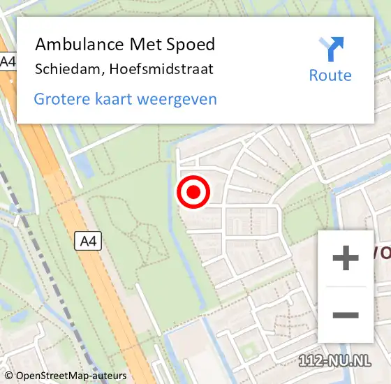 Locatie op kaart van de 112 melding: Ambulance Met Spoed Naar Schiedam, Hoefsmidstraat op 5 oktober 2023 17:16