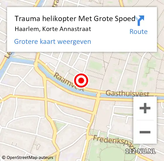 Locatie op kaart van de 112 melding: Trauma helikopter Met Grote Spoed Naar Haarlem, Korte Annastraat op 5 oktober 2023 17:18