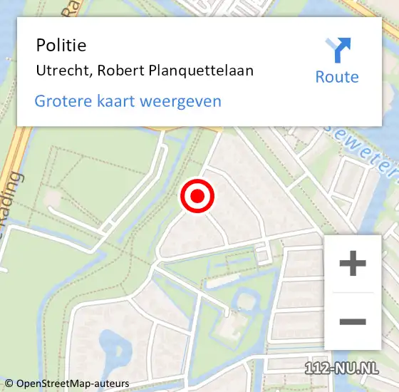 Locatie op kaart van de 112 melding: Politie Utrecht, Robert Planquettelaan op 5 oktober 2023 17:46