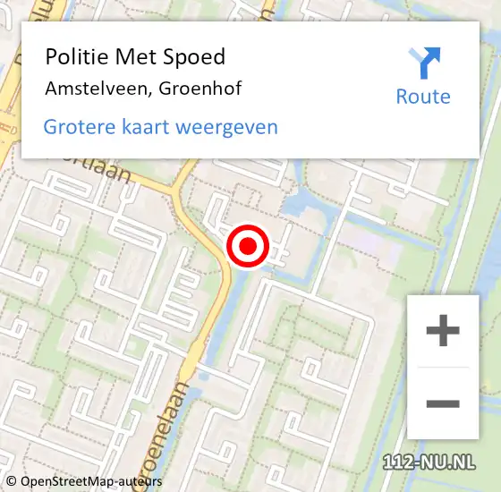 Locatie op kaart van de 112 melding: Politie Met Spoed Naar Amstelveen, Groenhof op 5 oktober 2023 18:36