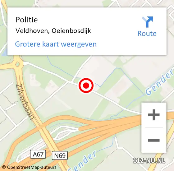 Locatie op kaart van de 112 melding: Politie Veldhoven, Oeienbosdijk op 5 oktober 2023 18:47