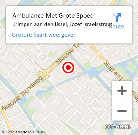 Locatie op kaart van de 112 melding: Ambulance Met Grote Spoed Naar Krimpen aan den IJssel, Jozef Israëlsstraat op 5 oktober 2023 18:53