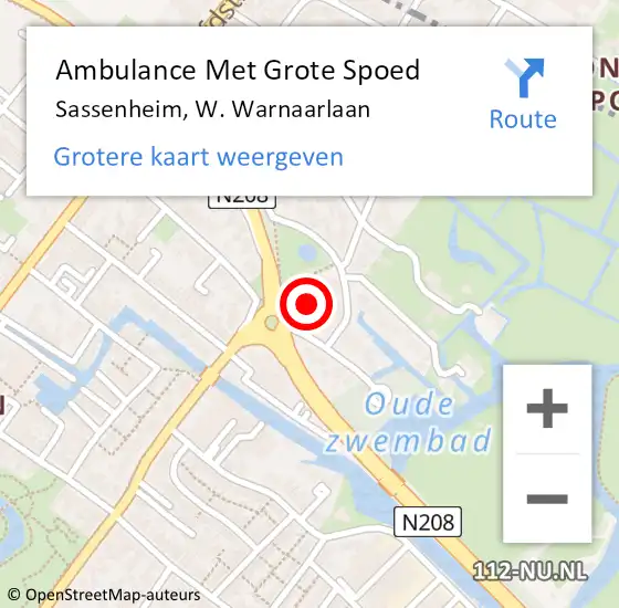 Locatie op kaart van de 112 melding: Ambulance Met Grote Spoed Naar Sassenheim, W. Warnaarlaan op 5 oktober 2023 18:54