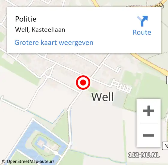 Locatie op kaart van de 112 melding: Politie Well, Kasteellaan op 5 oktober 2023 19:13