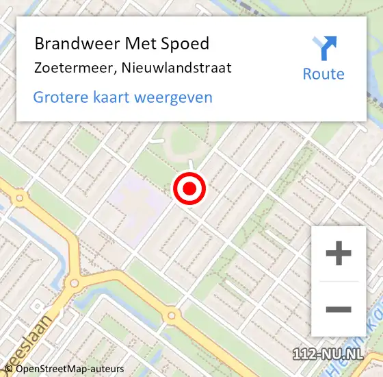 Locatie op kaart van de 112 melding: Brandweer Met Spoed Naar Zoetermeer, Nieuwlandstraat op 5 oktober 2023 19:17