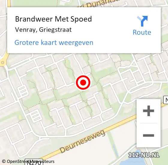 Locatie op kaart van de 112 melding: Brandweer Met Spoed Naar Venray, Griegstraat op 5 oktober 2023 20:10