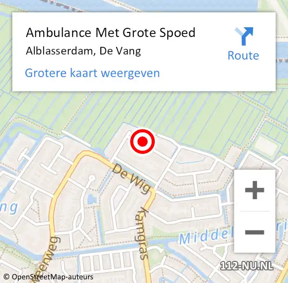 Locatie op kaart van de 112 melding: Ambulance Met Grote Spoed Naar Alblasserdam, De Vang op 5 oktober 2023 20:12