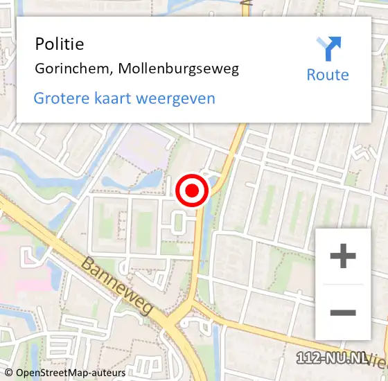 Locatie op kaart van de 112 melding: Politie Gorinchem, Mollenburgseweg op 5 oktober 2023 20:19