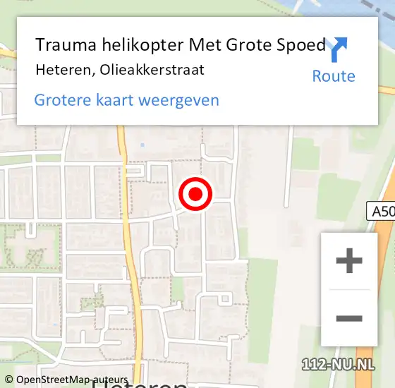 Locatie op kaart van de 112 melding: Trauma helikopter Met Grote Spoed Naar Heteren, Olieakkerstraat op 5 oktober 2023 20:31