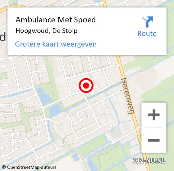 Locatie op kaart van de 112 melding: Ambulance Met Spoed Naar Hoogwoud, De Stolp op 5 oktober 2023 20:33