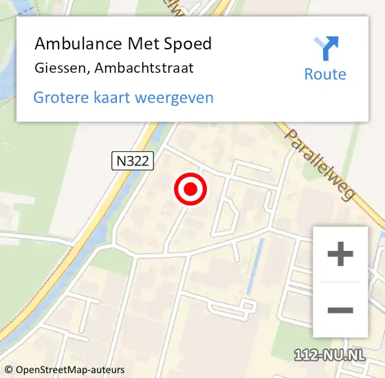 Locatie op kaart van de 112 melding: Ambulance Met Spoed Naar Giessen, Ambachtstraat op 10 september 2014 16:05