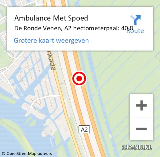 Locatie op kaart van de 112 melding: Ambulance Met Spoed Naar De Ronde Venen, A2 hectometerpaal: 40,8 op 5 oktober 2023 21:26