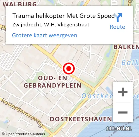 Locatie op kaart van de 112 melding: Trauma helikopter Met Grote Spoed Naar Zwijndrecht, W.H. Vliegenstraat op 5 oktober 2023 22:15