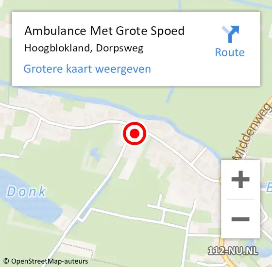 Locatie op kaart van de 112 melding: Ambulance Met Grote Spoed Naar Hoogblokland, Dorpsweg op 5 oktober 2023 23:03