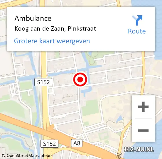 Locatie op kaart van de 112 melding: Ambulance Koog aan de Zaan, Pinkstraat op 5 oktober 2023 23:34