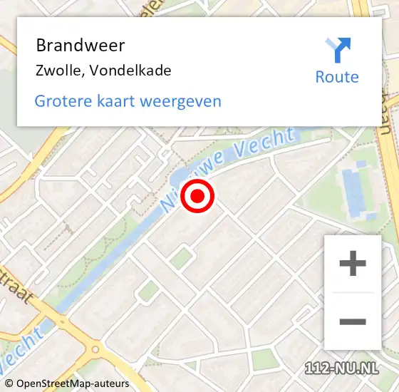 Locatie op kaart van de 112 melding: Brandweer Zwolle, Vondelkade op 5 oktober 2023 23:41