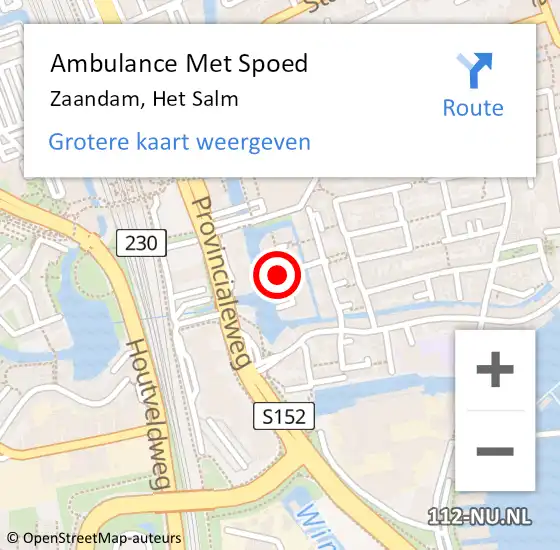 Locatie op kaart van de 112 melding: Ambulance Met Spoed Naar Zaandam, Het Salm op 6 oktober 2023 00:09