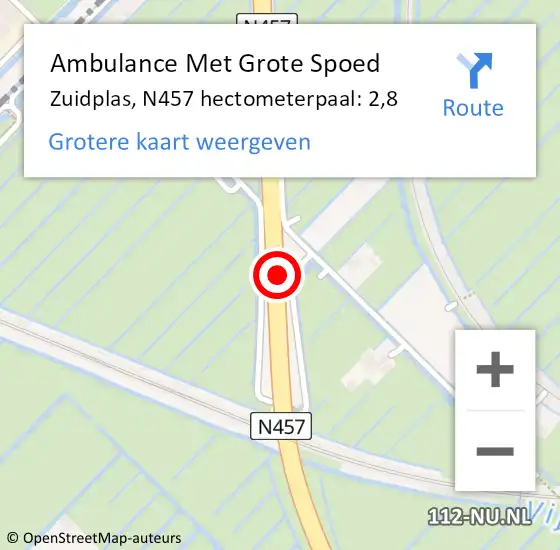 Locatie op kaart van de 112 melding: Ambulance Met Grote Spoed Naar Zuidplas, N457 hectometerpaal: 2,8 op 6 oktober 2023 00:28