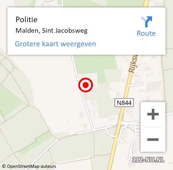 Locatie op kaart van de 112 melding: Politie Malden, Sint Jacobsweg op 6 oktober 2023 00:34