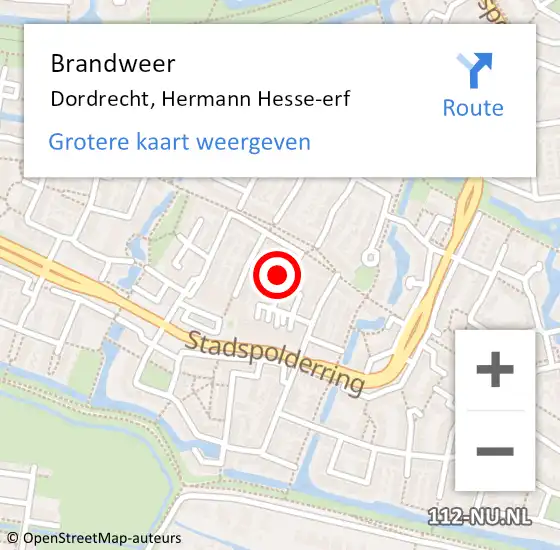 Locatie op kaart van de 112 melding: Brandweer Dordrecht, Hermann Hesse-erf op 6 oktober 2023 00:37