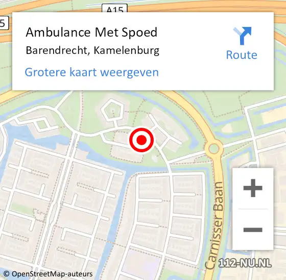 Locatie op kaart van de 112 melding: Ambulance Met Spoed Naar Barendrecht, Kamelenburg op 6 oktober 2023 01:24