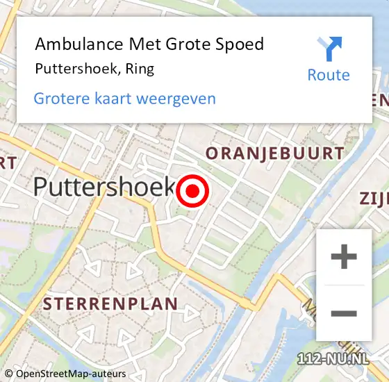 Locatie op kaart van de 112 melding: Ambulance Met Grote Spoed Naar Puttershoek, Ring op 6 oktober 2023 01:52