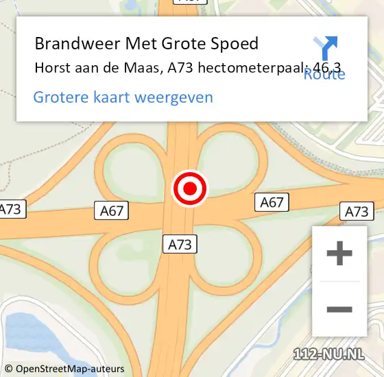 Locatie op kaart van de 112 melding: Brandweer Met Grote Spoed Naar Horst aan de Maas, A73 hectometerpaal: 46,3 op 6 oktober 2023 02:02